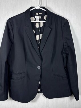 Chico's Black Single-Button Blazer with Polka Dot Lining